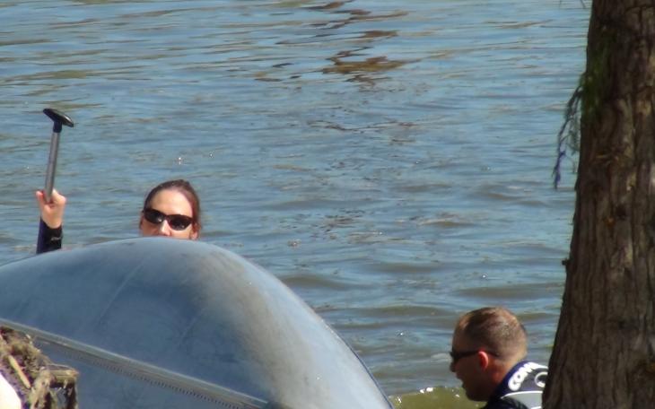 The army manages to be the only capsized canoe thus far in the day (LIVE! photo by Cheyenne Benson)