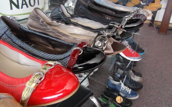 Orthopedic shoes line the shelves (LIVE! photo by Cheyenne Benson)