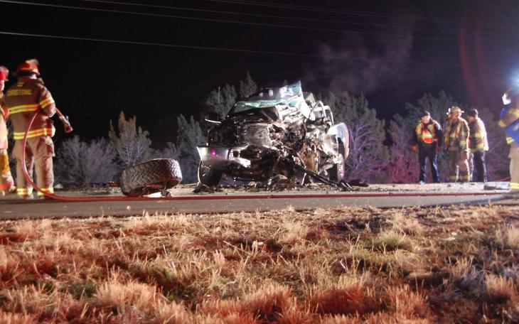 A Dodge Ram 2500 was involved in a fatal accident with a Chevy Suburban. (LIVE! Photo by John Basquez)