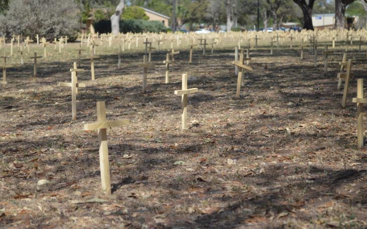 3,300 wooden crosses were placed by the Pro-Life Rams to demonstrate the 'tragedy of abortion'. (LIVE! Photo/Lauren Lopez)