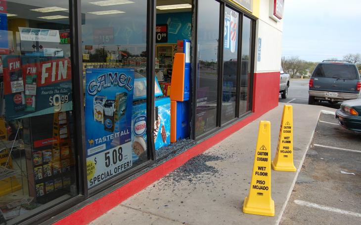 A female driver crashes her Galant into a Stripe's Convenience Store on S. Bryant and Ave. N on Apr. 4, 3014 (LIVE! Photo/Joe Hyde)