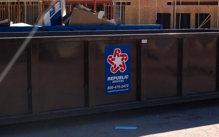 A Republic Services Roll-off Trash container at one of the new hotel construction sites at Houston-Harte and Sunset Dr. (LIVE! Photo/Joe Hyde)