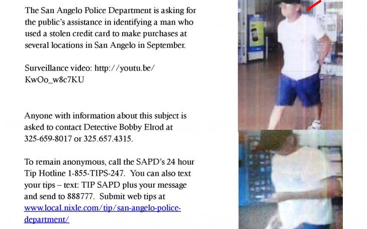 SAPD seeks public assistance identifying the above pictured man for use of stolen credit cards. (Photo courtesy of SAPD)