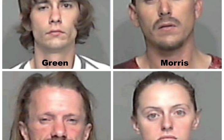 Police arrested Michael Robert Green, Passenger Billy Kirk, Brian S. Morris and Cassandra L. Kirk on Tuesday for drug possession. (Photo courtesy of SAPD)