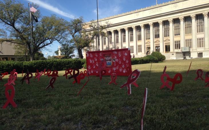 Red ribbons were planted on the courthouse lawn Monday to promote a drug-free San Angelo. (LIVE! Photo/Chelsea Reinhard)