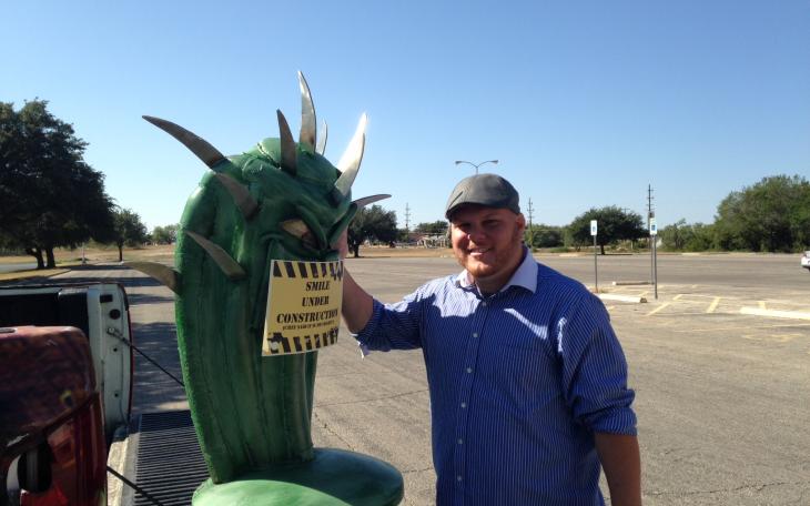 Tim Condon and his 'under construction' cactus after the DHRC meeting Tuesday. (LIVE! Photo/Chelsea Reinhard)