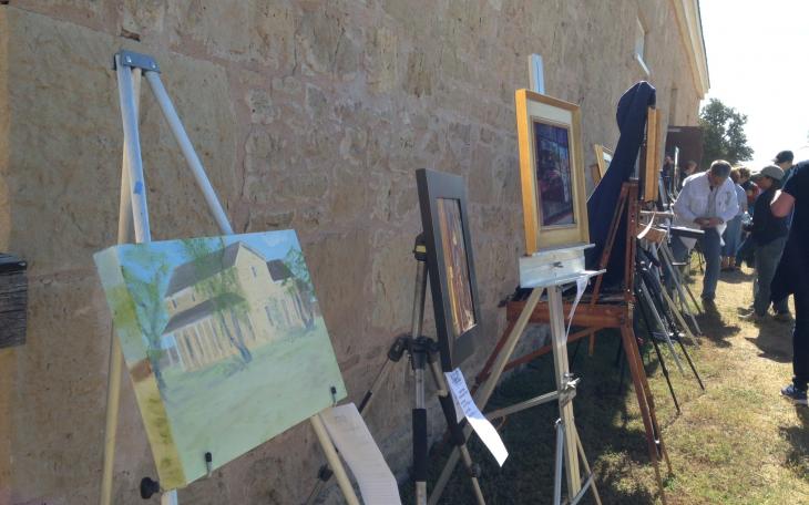 Easels line the Quartermaster building at Fort Concho after Saturday's Paint Out. (LIVE! Photo/Chelsea Reinhard)