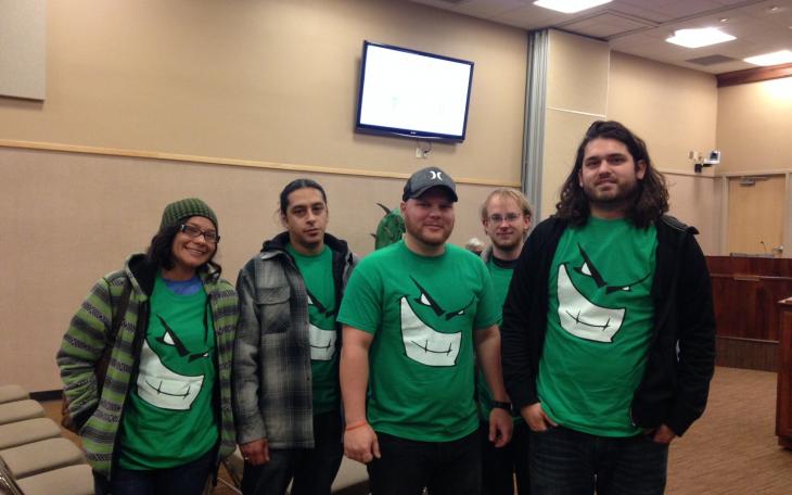 Tim Condon and his Lonestar Cheeseburger team bask in the glory of the Angry Cactus win in council chambers Thursday. (LIVE! Photo/Chelsea Reinhard)
