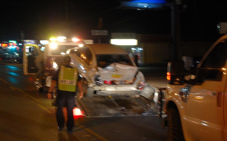 A Ford F-250, white in color, slammed into the back of a Scion in front of Mitchell Buick on Friday at 6:45 p.m. (LIVE! Photo/John Basquez)