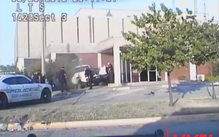 Amanda Jeffreys crashed into the police station after leading police on a high-speed chase on June 20, 2012. (Source:Video)