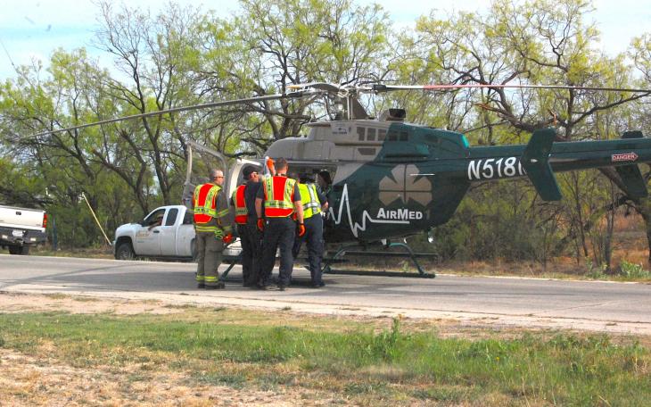 Airmed 1 transports the victim to Shannon Medical Center on Apr. 18, 2014. (LIVE! Photo/Joe Hyde)