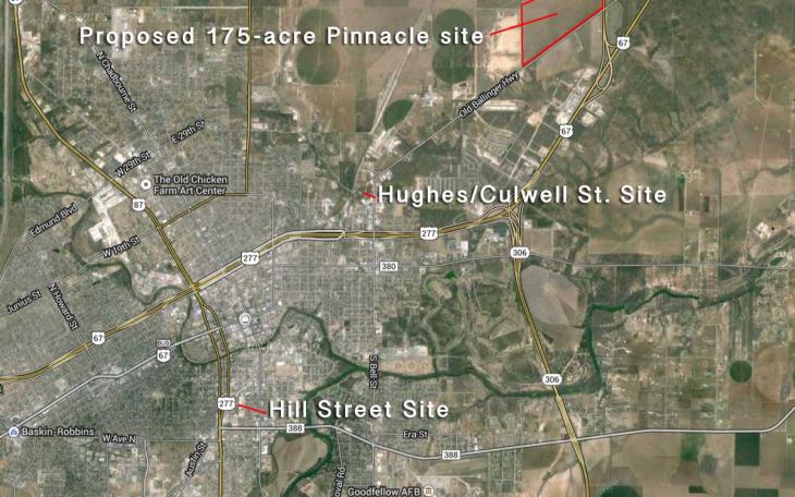 A map of the locations for each of the three frac sand facilities. (Google Earth)