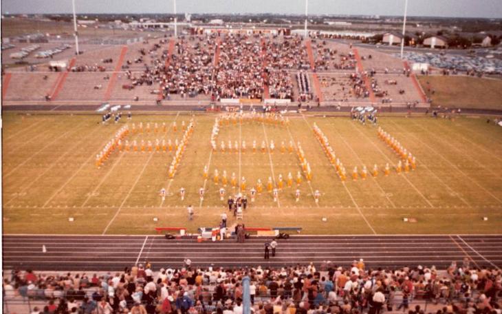 Blast from the past: The ASU marching band back in the '70s spell out the school's initials. (Photo courtesy of Golden Ram Band Facebook)