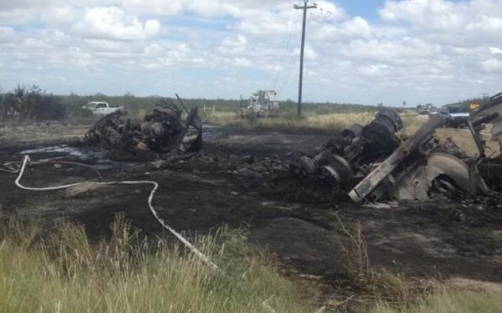 The burned out remains of an 18-wheeler at the crash site in Irion County on Thursday. (contributed photo/Kellye Bell)