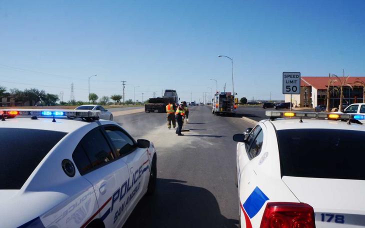 San Angelo Fire Dept. and police battle wet cement spills on S. Bryant. (LIVE! Photo/John Basquez)