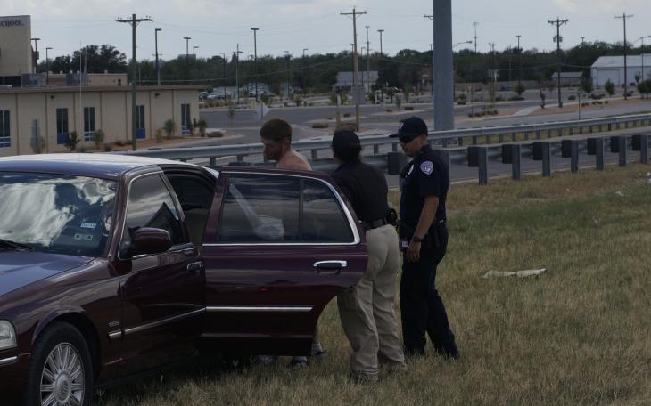 A suspicious man was seen on Houston-Harte Expressway on August 30, 2014. (LIVE! Photo/John Basquez)