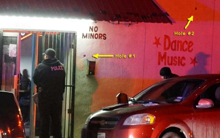 Holes in the facade of Eva's Place, 1001 MLK. (LIVE! Photo/John Basquez)