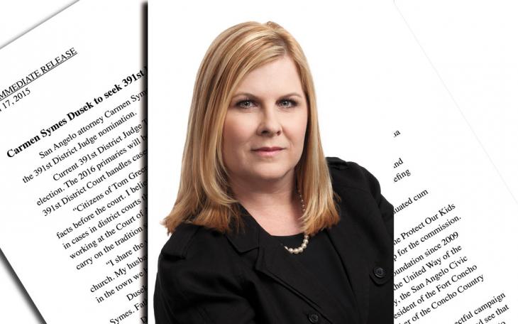 Carmen Symes Dusek has announced plans to run for retiring Judge Tom Gossett&amp;#039;s 391st District Court seat. (Contributed Photo/Gus Clemens)