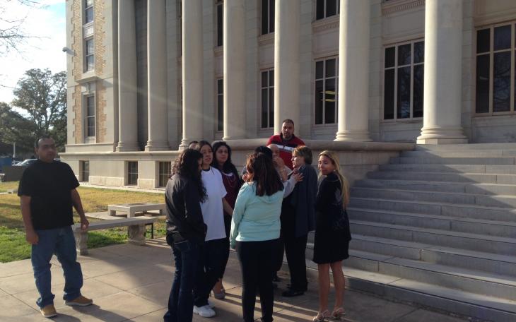 The Carrillo and Duarte families gather together after the verdict in front of the courthouse. (LIVE! Photo/Chelsea Reinhard)