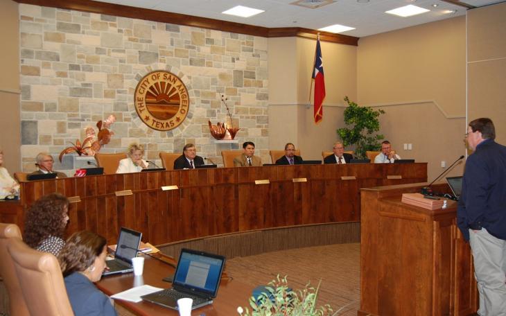 City Operations Director Shane Kelton, right, explains the details of the new trash contract with Republic Services. (LIVE! Photo/Joe Hyde)