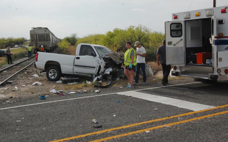 The crashed Chevrolet Silverado after meeting the train. (LIVE! Photo/Joe Hyde)
