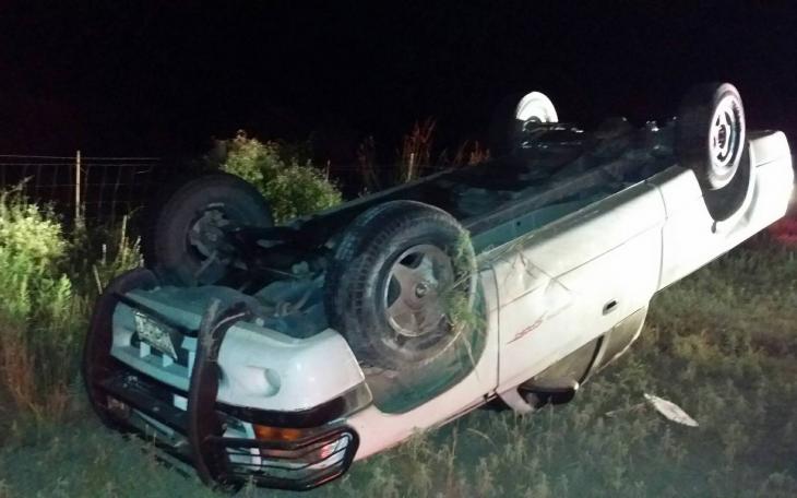 A white 1997 Dodge Dakota was involved in a rollover crash north of Christoval Friday, Sept. 26, 2014. (LIVE! Photo/Joe Hyde)