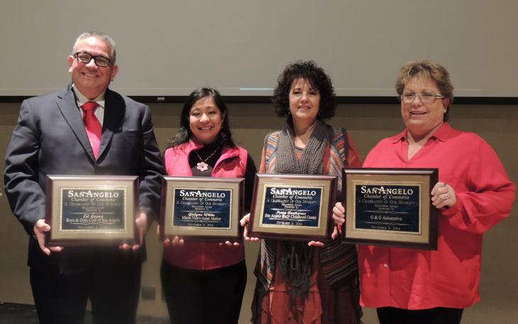 2014 Chamber Diversity Award winners (L-R): Ed Lopez, B&amp;GC; Girlyne White, Mama Nida's; Irma Contreras, San Angelo Early Childhood Center; Mary Ellen Gossett, G&amp;G Automotive. (contributed, San Angelo Chamber of Commerce)