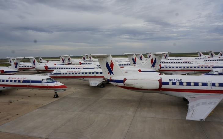 AMR Corporation is storing retired ERJ 140s at Mathis Field (LIVE! Photo/Joe Hyde)