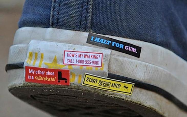 These shoe bumper stickers are able to adhere due to petrochemical adhesives. (Photo courtesy of geeky-gadgets.com)