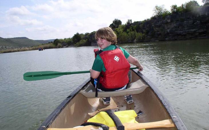 My son, Hayden, 10-years-old, proved to be a stronger bowman than I expected. Here, in the peaceful blue-green waters of the Pecos River, just south of the first set of rapids from Pandale. (LIVE! Photo/Joe Hyde)
