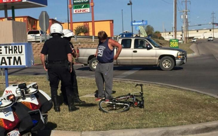 Cyclist escapes injury on 29th St. at Walmart Thursday.  Live photo Yantis Green