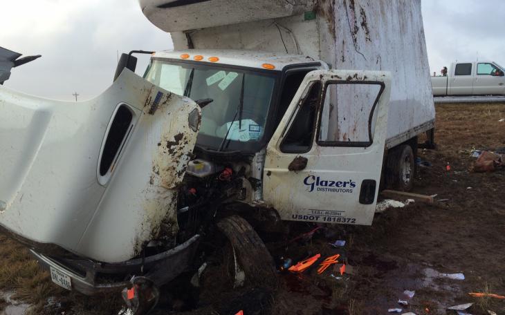 A Glazer's truck slid off the road near Sterling City. (LIVE! Photo/John Basquez)