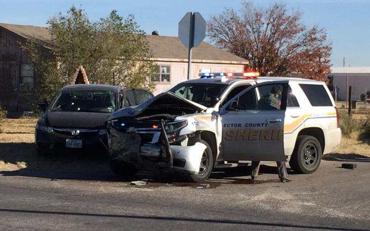 Odessa County Deputy vehicle involved in crash.  Photo courtesy Mark Sterkel