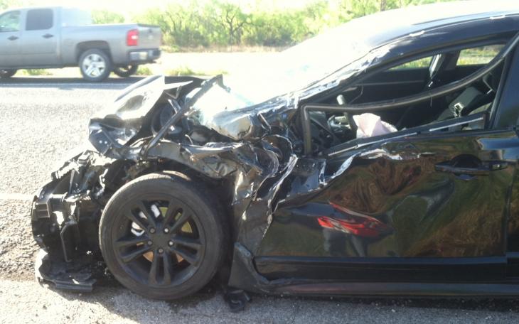 The Honda after colliding with a Ford F-250 4x4 on US 67 on Apr. 24, 2014. (LIVE! Photo/John Basquez)