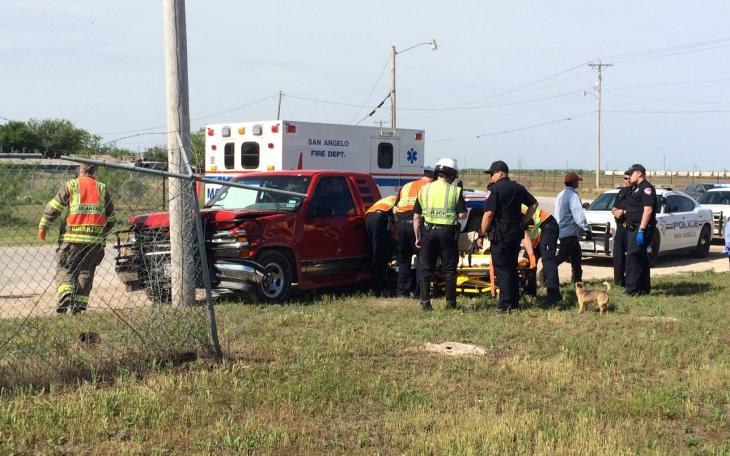 An old Chevy pickup slammed into a power pole on 27th Street on April 20, 2015. (LIVE! Photo/John Basquez)