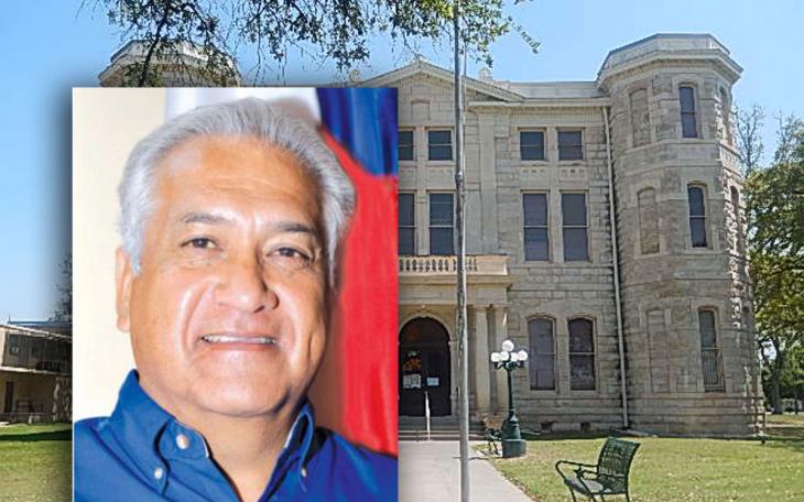 Commissioner Ramiro Ramon (iset) and the Val Verde County Courthouse. (LIVE! collage/Wikipedia, VVC)