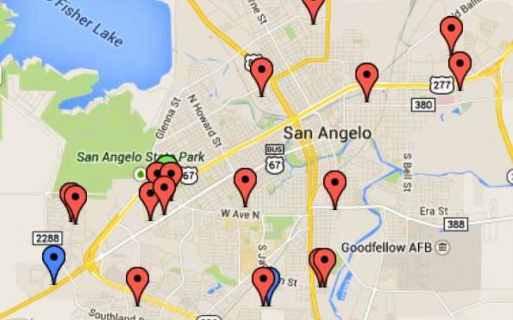 A map of auto burglaries committed between Jan. 22 and Jan. 26.