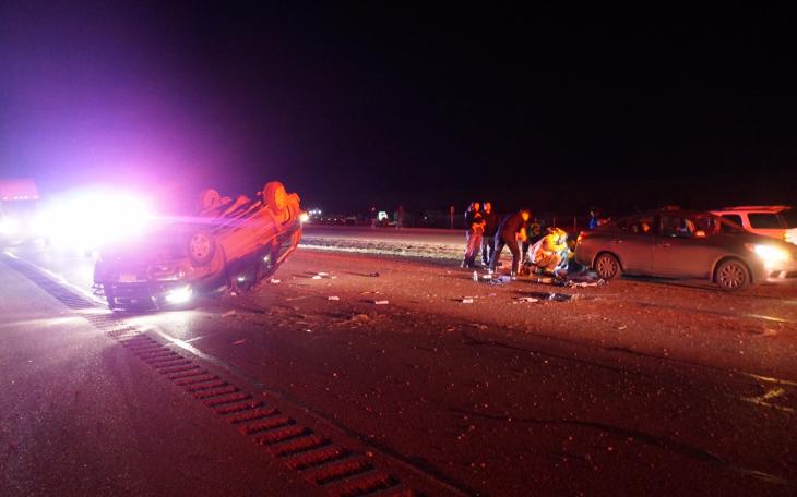 A Chevy Suburban involved in a rollover crash in the 4100 block of N. Bryant/US 87 north on March 11, 2015. (LIVE! Photo/John Basquez)