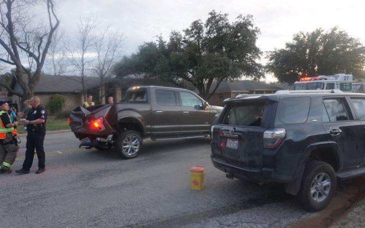 Brand new 2015 Ford F-150 hit by Toyota 4-Runner in 2900 block Southland Blvd. (LIVE! Photo/John Basquez)