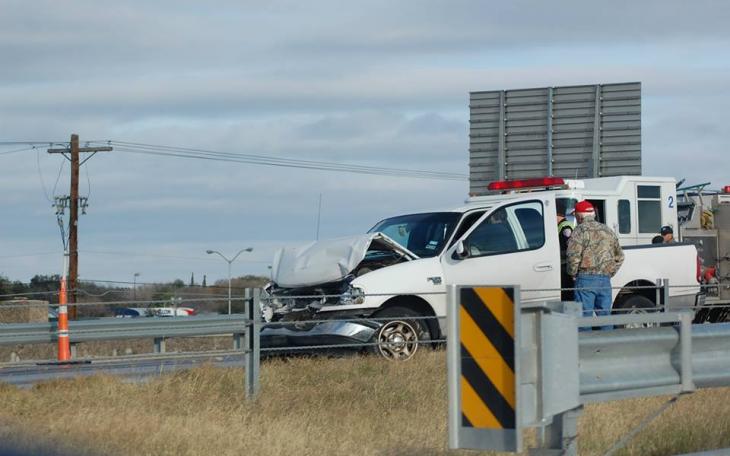 A truck's front end was demolished in a car accident on Loop 306 Friday. (LIVE! Photo by Chelsea Schmid)