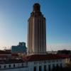 The UT Tower and Main Building on the University of Texas campus, Saturday, Mar. 26, 2022, in Austin. Tex. (Kirby Lee via AP)
