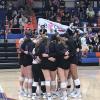 The Central High School volleyball team huddles before its match against Clyde on Tuesday, Sept. 17, 2024, at Central's Babe Didrikson Gym.
