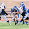 Lake View's Sammy Ramirez battles for yardage in the Chiefs' 55-42 win over Lamesa on Friday, Sept. 13, 2024, at San Angelo Stadium.