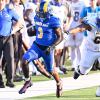 Angelo State cornerback Andrew Pitts records his fifth interception of the season against Texas A&M-Kingsville on Saturday, Oct. 12, 2024.