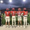 San Angelo Central captains Mason Van Sickle, Christian English, Jimmy Edwards and Zayden Norton prepare to walk to midfield for the coin toss against Odessa High on Friday, Nov. 1, 2024.