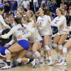 The Angelo State Rambelles celebrate after winning the NCAA Division II South Central Regional Volleyball Tournament on Sunday, Dec. 8, 2024.