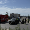 A two-vehicle crash on private property Friday in San Angelo sent a woman to the hospital.