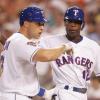 Mark Teixeira, left, is congratulated by Alfonso Soriano after hitting a two-run home run during the 76th MLB All Star Game in Detroit, Michigan on July 12, 2005. Teixeira has announced he's running for Congress in Texas' 21st Congressional District, which is being vacated by U.S. Rep. Chip Roy, R-Austin.