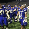 The Lake View Chiefs celebrate their 50-49 win over Lubbock High on Friday, Sept. 19, 2025, at San Angelo Stadium.