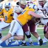 Owen Seaver makes a tackle for Angelo State during the Rams' 48-28 win over Midwestern State on Saturday, Oct. 18, 2025.
